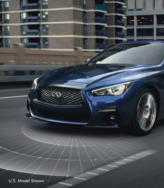 Animated demonstration of the safety features available in the 2022 INFINITI Q50