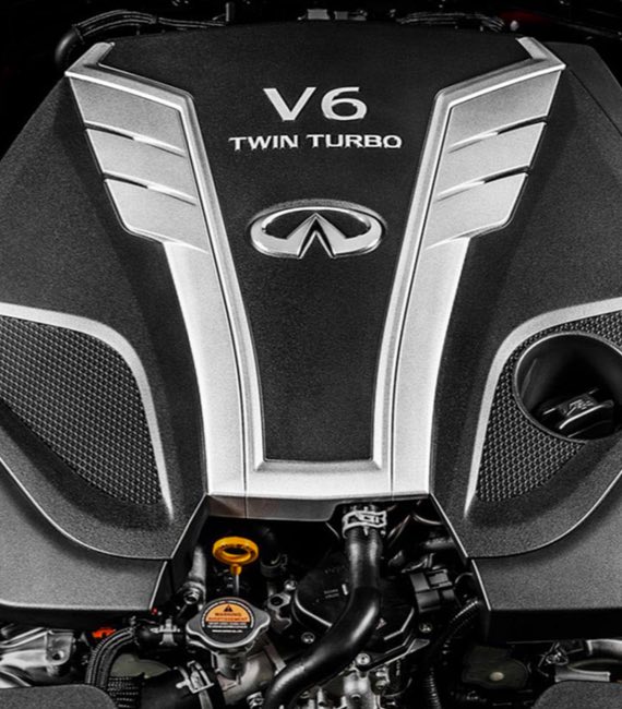 The twin turbo V6 engine in the 2020 Infiniti Q60 I-Line