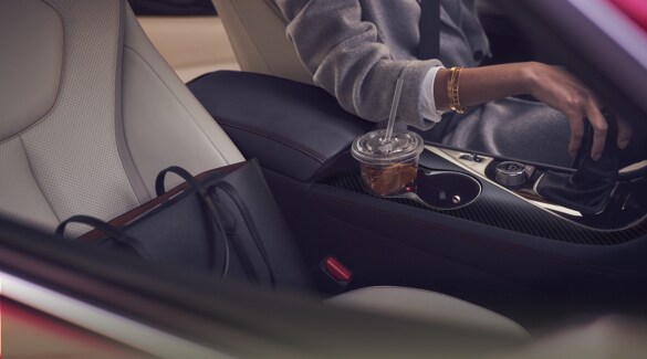Luxurious center console in the 2022 INFINITI Q60 coupe. US model shown
