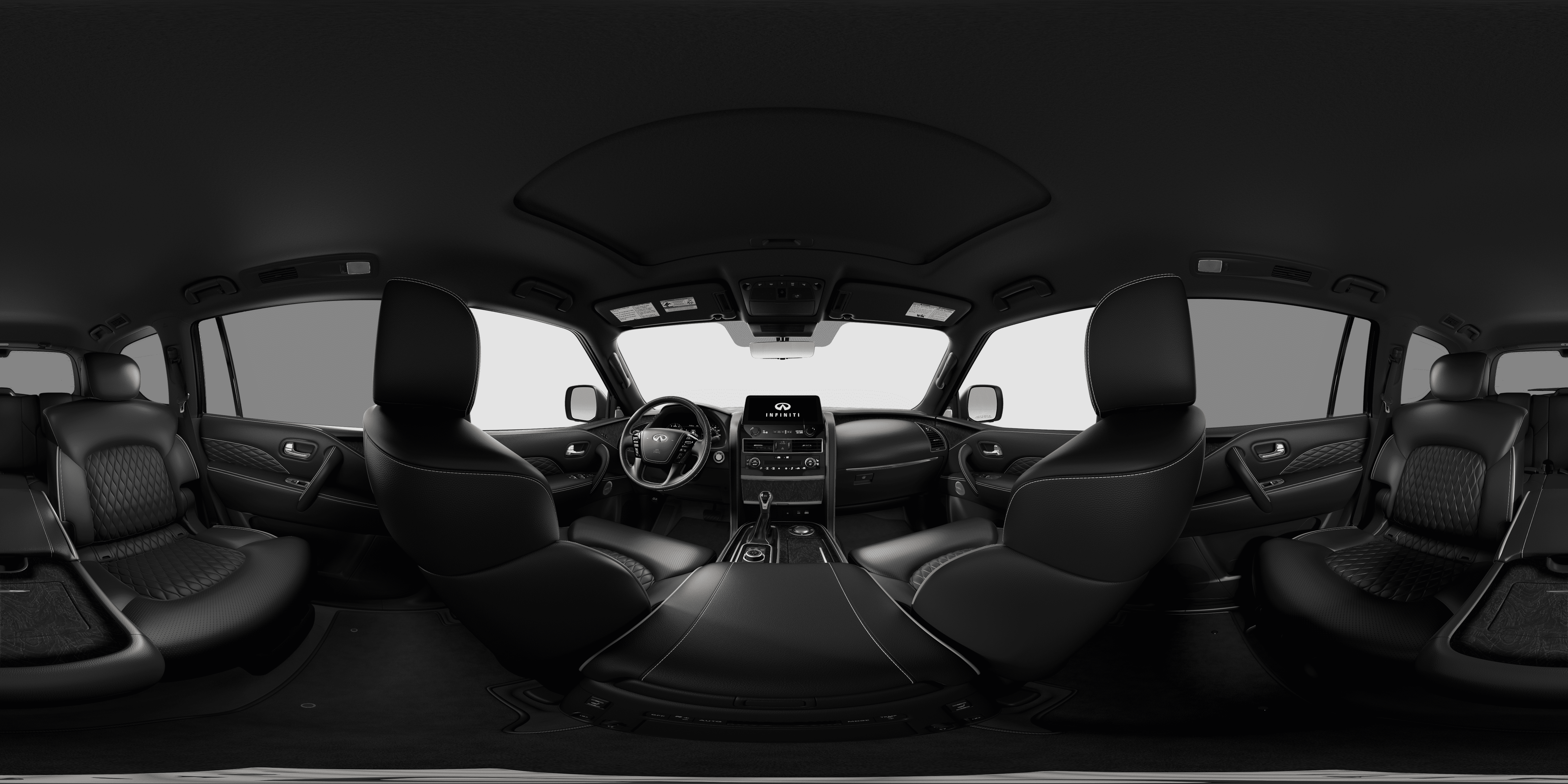 Interior of 2022 INFINITI QX80 with Graphite Leather-Appointed Seating with Charcoal Burl Trim