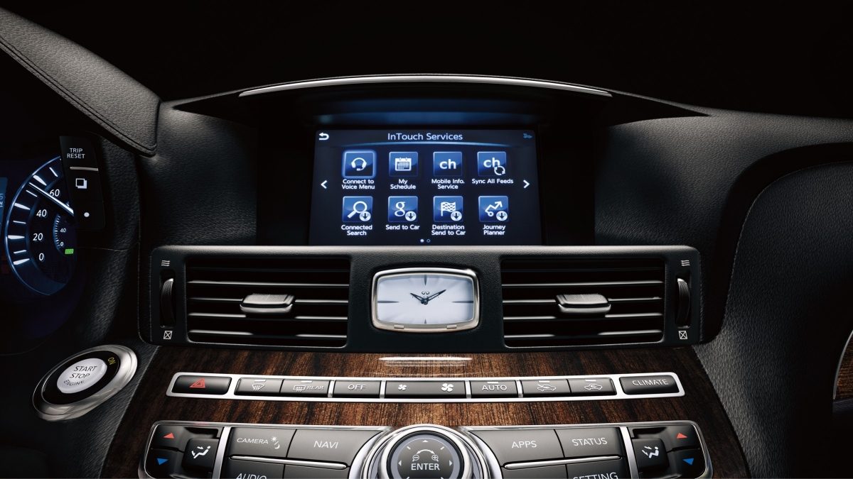 Luxurious dashboard and interior in the INFINITI Q70 sedan