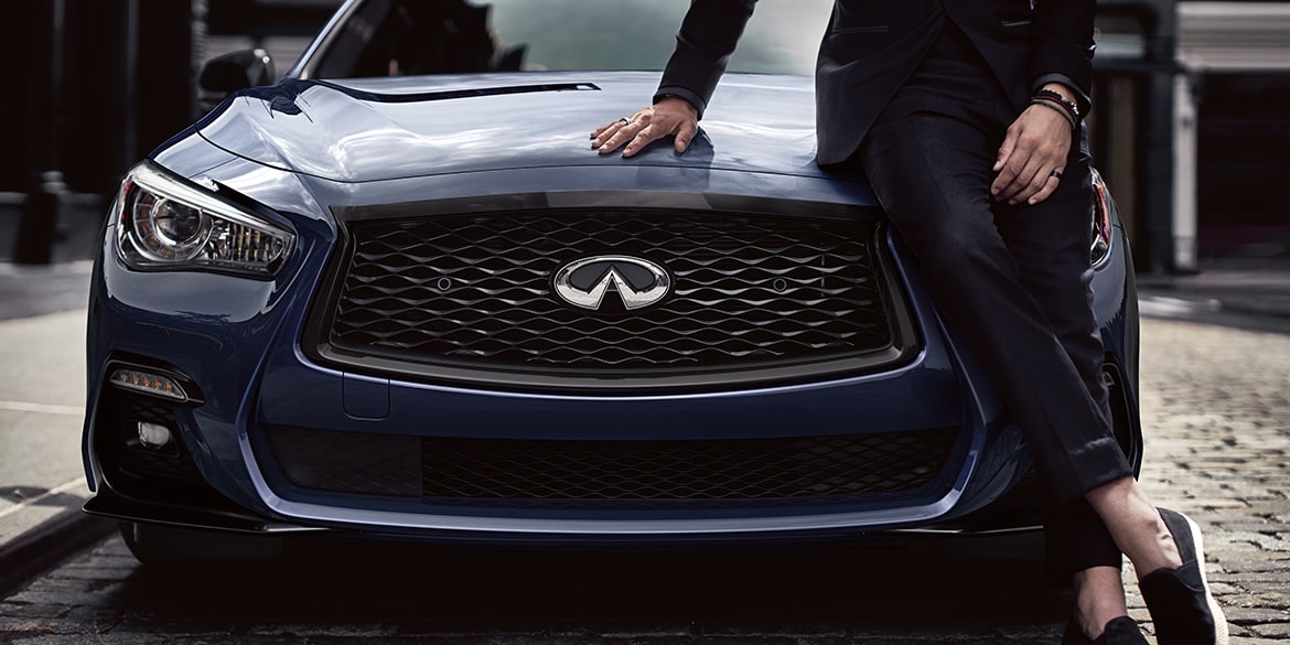 Front close up of 2024 INFINITI Q50 luxury sedan