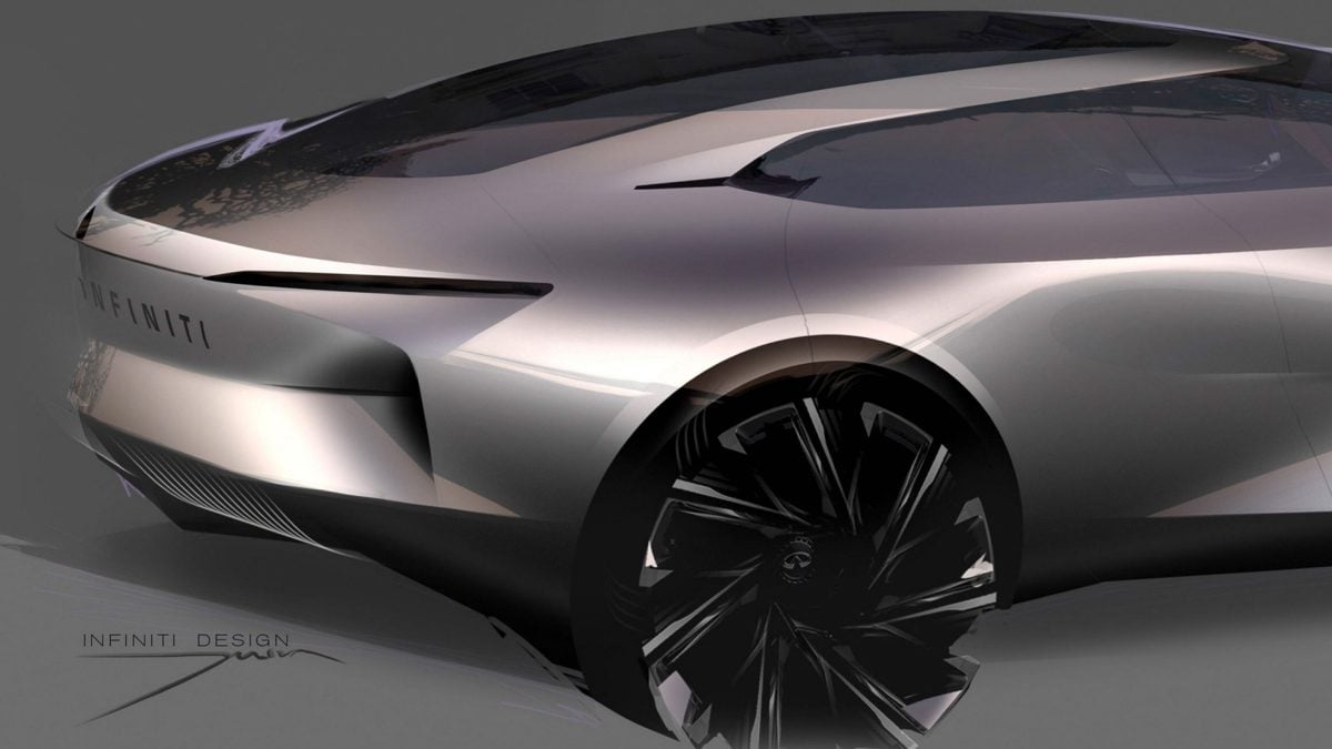 Side view of the rear profile of a INFINITI QS Inspiration concept vehicle